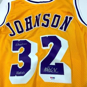 Magic Johnson Signed Lakers #32 Jersey – PSA/DNA Certified – HOF 02 + Showtime